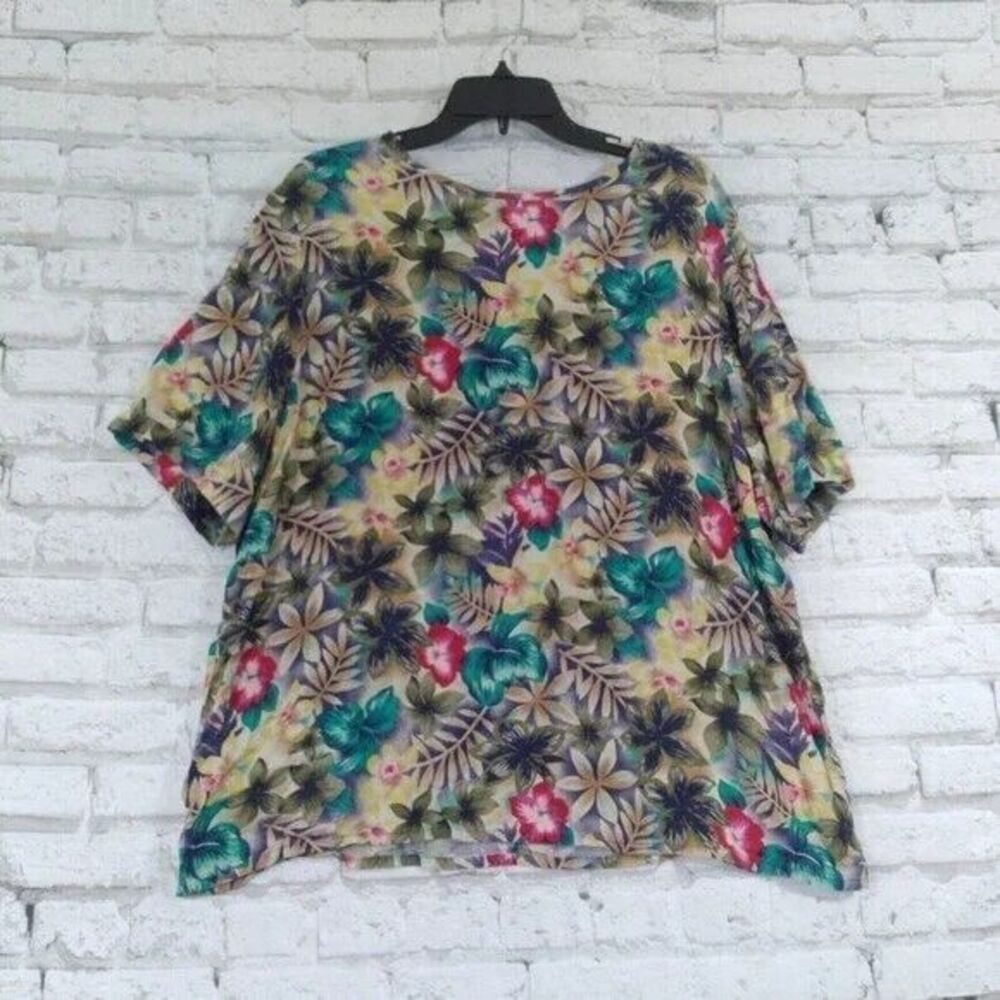 Prophecy by Sag Harbor Top Womens 2X Floral Rayon Vintage Tropical Garden 90s